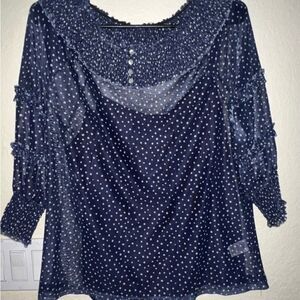 NWOT- Navy Blue Polka Dot Women's Top